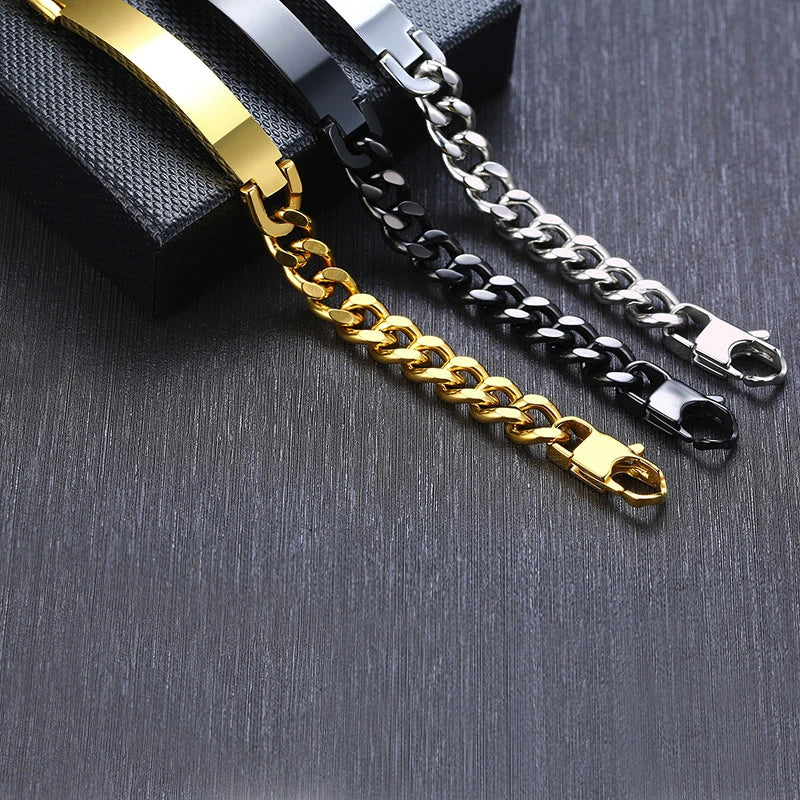 9Mm Stainless Steel ID Bracelets for Men Personalize Name Image Unique Gift Link Chain Bracelets
