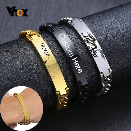 9Mm Stainless Steel ID Bracelets for Men Personalize Name Image Unique Gift Link Chain Bracelets