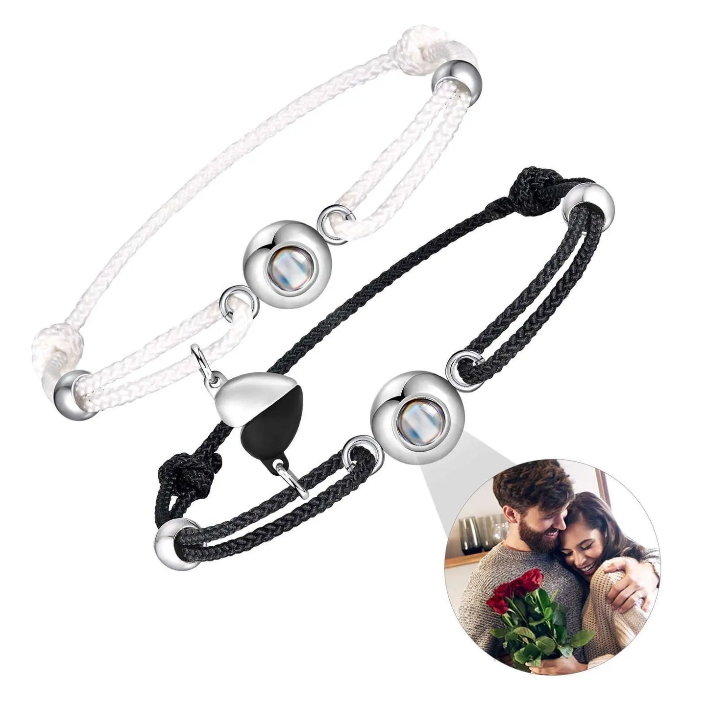 Couples Magnet Bracelets Handmade Braided Heart Shape Magnetic Bracelets, 2Pieces Set Rope Wristbands Anniversary Gift