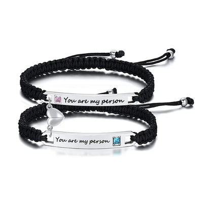 Couples Magnet Bracelets Handmade Braided Heart Shape Magnetic Bracelets, 2Pieces Set Rope Wristbands Anniversary Gift