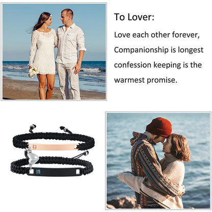 Couples Magnet Bracelets Handmade Braided Heart Shape Magnetic Bracelets, 2Pieces Set Rope Wristbands Anniversary Gift