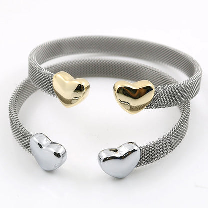 Vintage Stainless Steel Heart Cuff Bracelets Bangles Mesh Bracelets Bangles for Men Women Fashion Jewelry