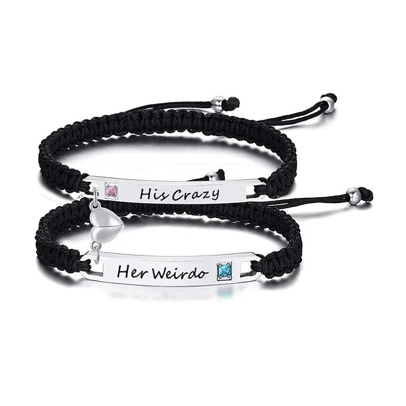 Couples Magnet Bracelets Handmade Braided Heart Shape Magnetic Bracelets, 2Pieces Set Rope Wristbands Anniversary Gift