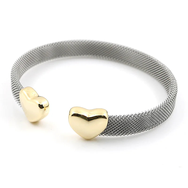 Vintage Stainless Steel Heart Cuff Bracelets Bangles Mesh Bracelets Bangles for Men Women Fashion Jewelry