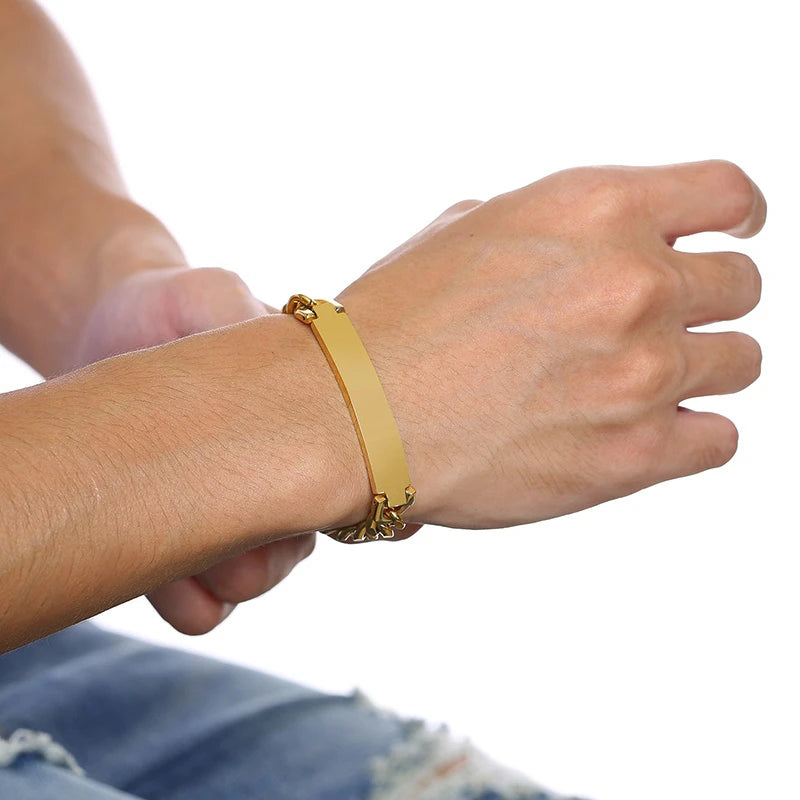 9Mm Stainless Steel ID Bracelets for Men Personalize Name Image Unique Gift Link Chain Bracelets