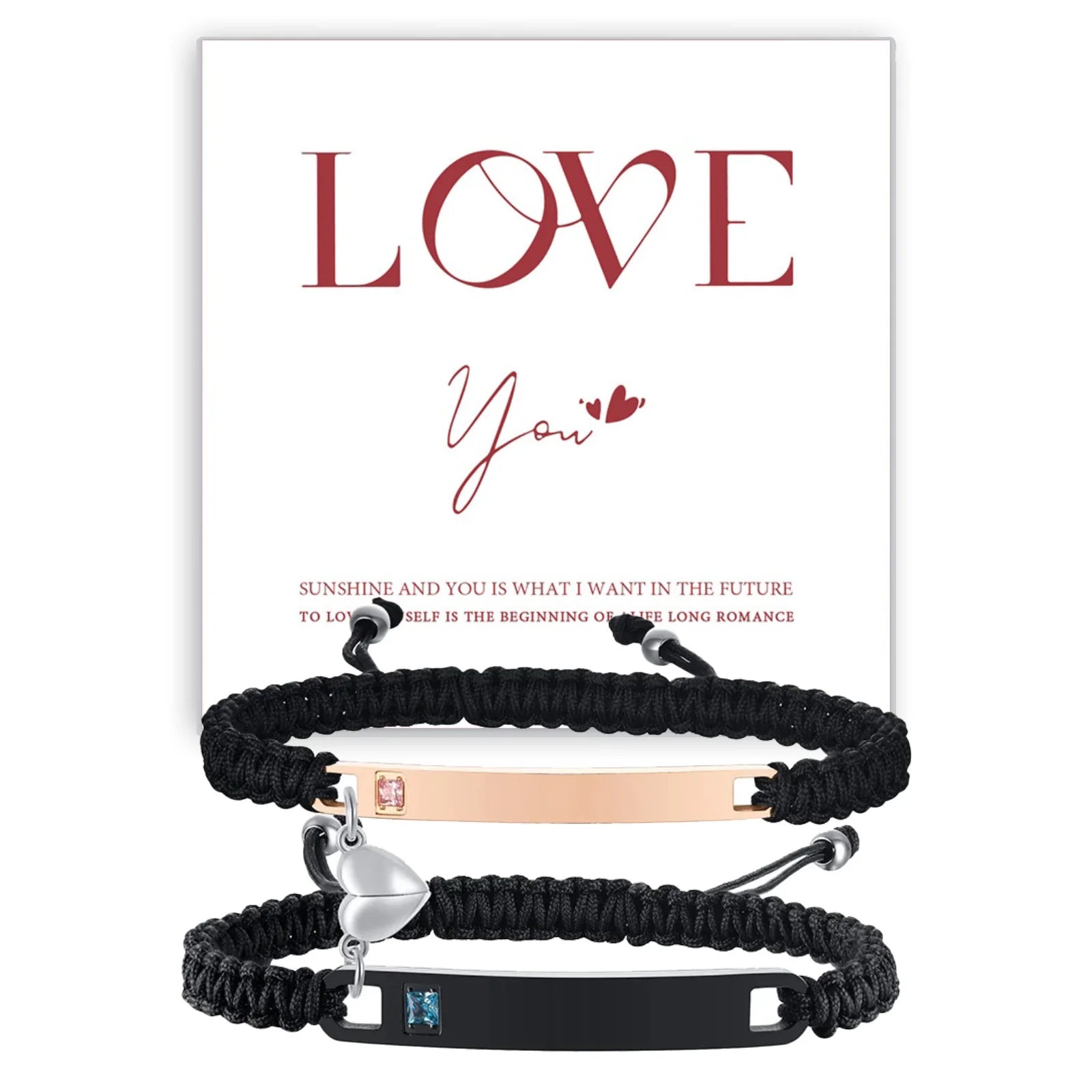 Couples Magnet Bracelets Handmade Braided Heart Shape Magnetic Bracelets, 2Pieces Set Rope Wristbands Anniversary Gift