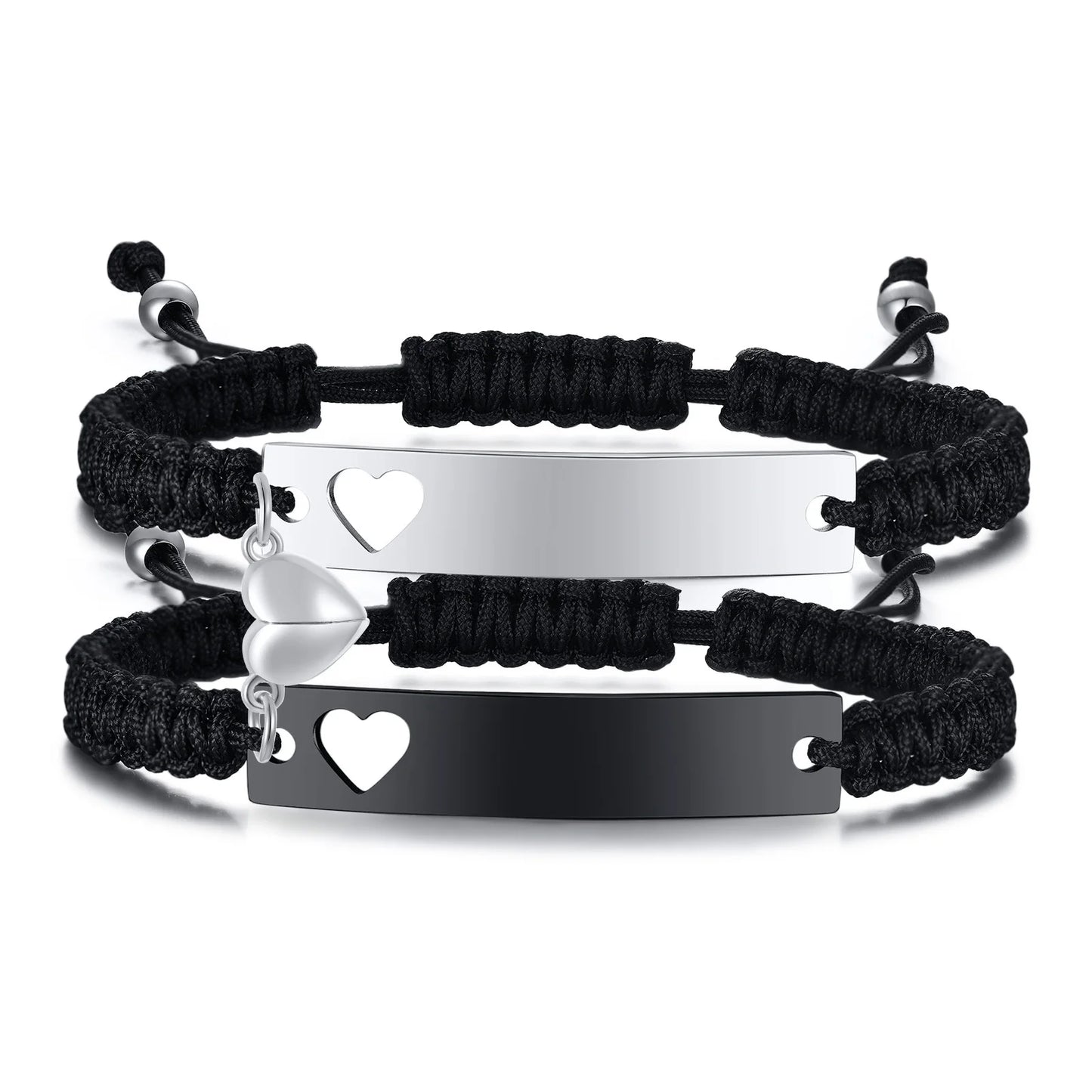 Couples Magnet Bracelets Handmade Braided Heart Shape Magnetic Bracelets, 2Pieces Set Rope Wristbands Anniversary Gift
