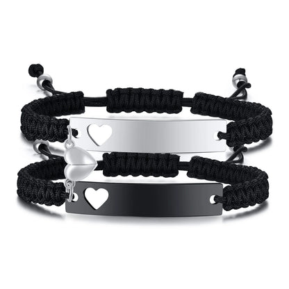 Couples Magnet Bracelets Handmade Braided Heart Shape Magnetic Bracelets, 2Pieces Set Rope Wristbands Anniversary Gift