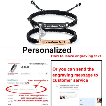 Couples Magnet Bracelets Handmade Braided Heart Shape Magnetic Bracelets, 2Pieces Set Rope Wristbands Anniversary Gift