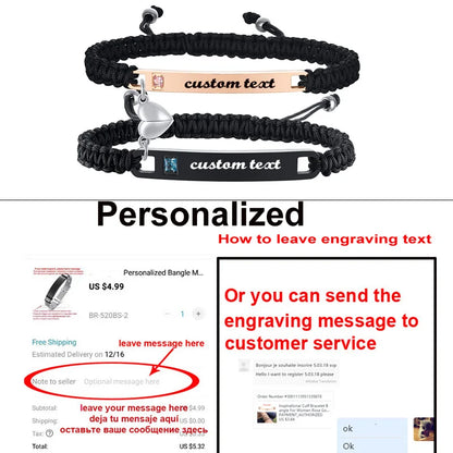 Couples Magnet Bracelets Handmade Braided Heart Shape Magnetic Bracelets, 2Pieces Set Rope Wristbands Anniversary Gift