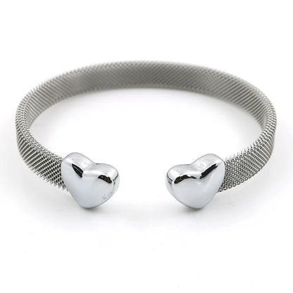 Vintage Stainless Steel Heart Cuff Bracelets Bangles Mesh Bracelets Bangles for Men Women Fashion Jewelry