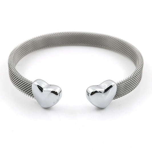Vintage Stainless Steel Heart Cuff Bracelets Bangles Mesh Bracelets Bangles for Men Women Fashion Jewelry