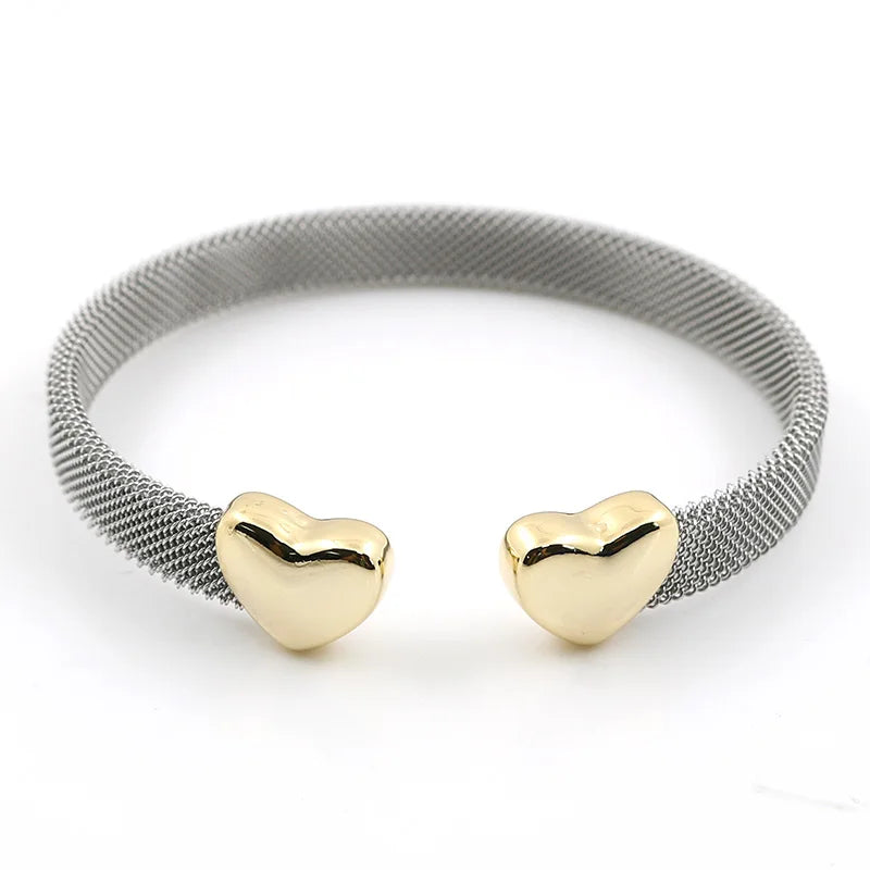 Vintage Stainless Steel Heart Cuff Bracelets Bangles Mesh Bracelets Bangles for Men Women Fashion Jewelry