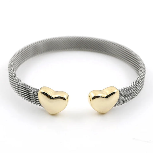 Vintage Stainless Steel Heart Cuff Bracelets Bangles Mesh Bracelets Bangles for Men Women Fashion Jewelry