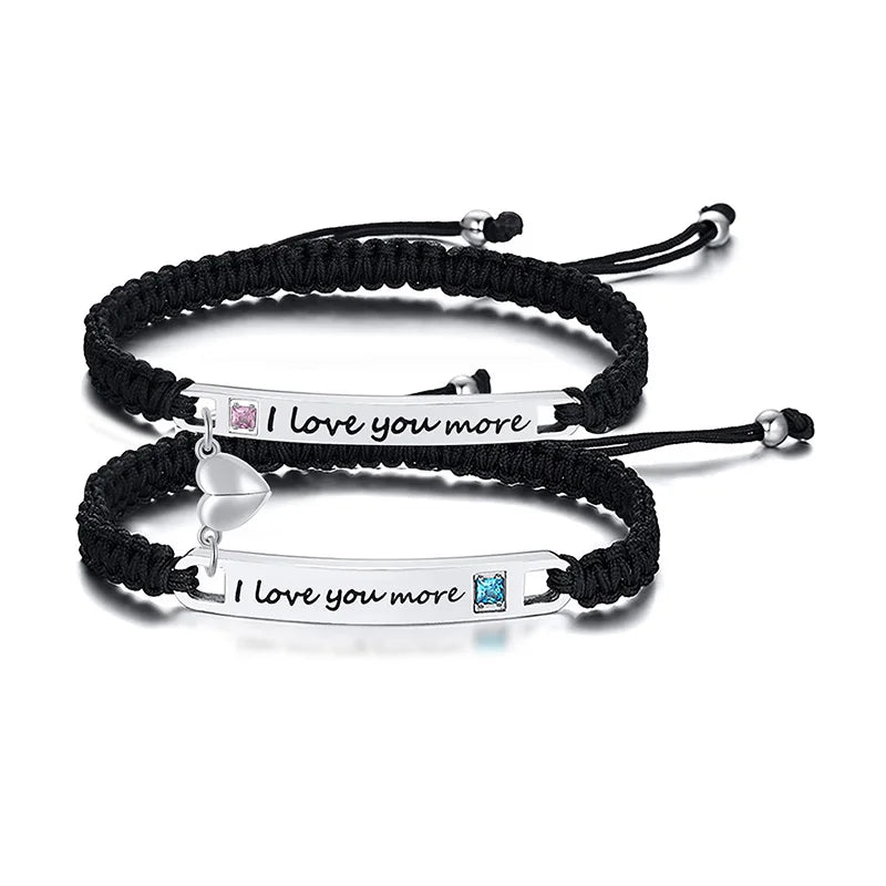 Couples Magnet Bracelets Handmade Braided Heart Shape Magnetic Bracelets, 2Pieces Set Rope Wristbands Anniversary Gift