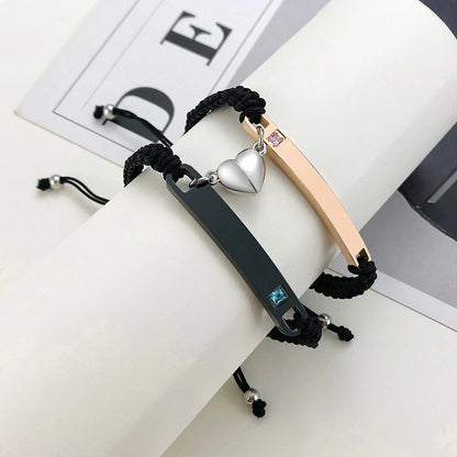 Couples Magnet Bracelets Handmade Braided Heart Shape Magnetic Bracelets, 2Pieces Set Rope Wristbands Anniversary Gift