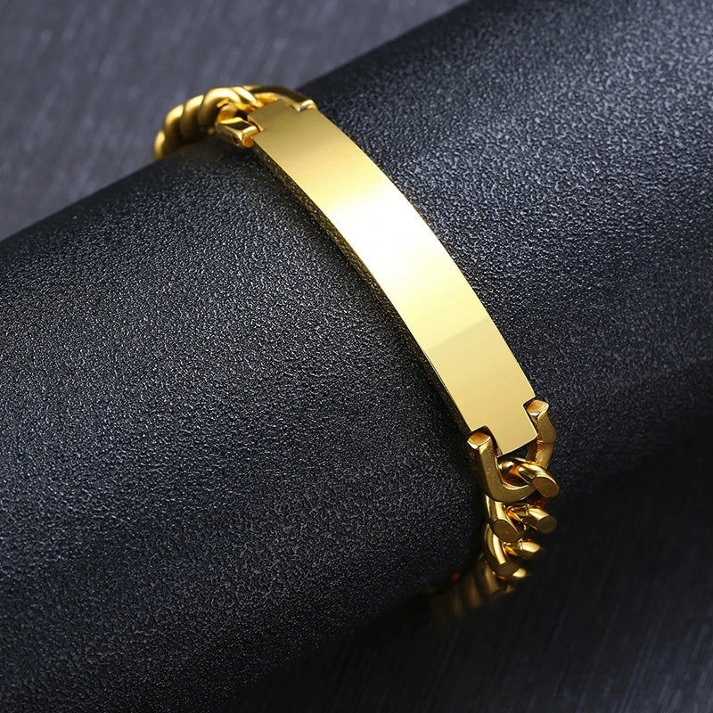 9Mm Stainless Steel ID Bracelets for Men Personalize Name Image Unique Gift Link Chain Bracelets